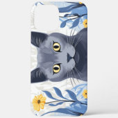 ロシアンブルーの猫と黄色い花 Case-Mate iPhoneケース (裏面)
