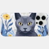 ロシアンブルーの猫と黄色い花 Case-Mate iPhoneケース (裏面 (横))