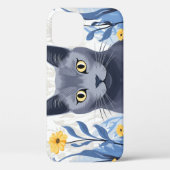 ロシアンブルーの猫と黄色い花 Case-Mate iPhoneケース (裏面)