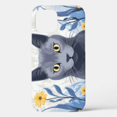 ロシアンブルーの猫と黄色い花 Case-Mate iPhoneケース (裏面)