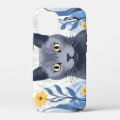 ロシアンブルーの猫と黄色い花 Case-Mate iPhoneケース (裏面)