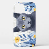 ロシアンブルーの猫と黄色い花 Case-Mate iPhoneケース (裏面)