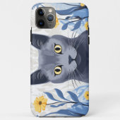 ロシアンブルーの猫と黄色い花 Case-Mate iPhoneケース (裏面)