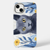 ロシアンブルーの猫と黄色い花 Case-Mate iPhoneケース (裏面)