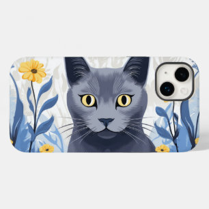 ロシアンブルーの猫と黄色い花 Case-Mate iPhone 14 PLUSケース