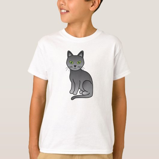 ロシアンブルーの猫のかわいいキャラクターイラスト Tシャツ (正面)