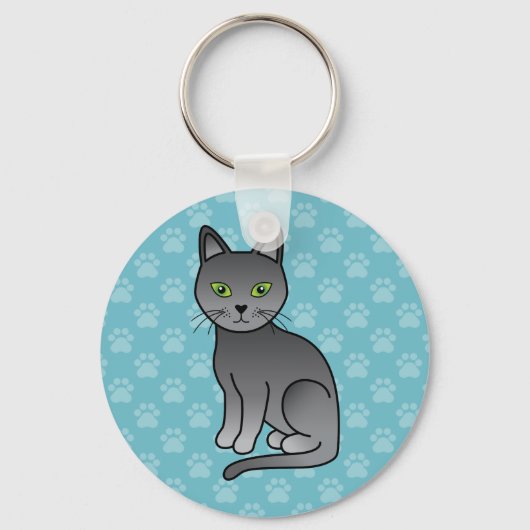ロシアンブルーの猫のイラストデザイン キーホルダー (正面)