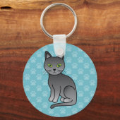 ロシアンブルーの猫のイラストデザイン キーホルダー (正面)