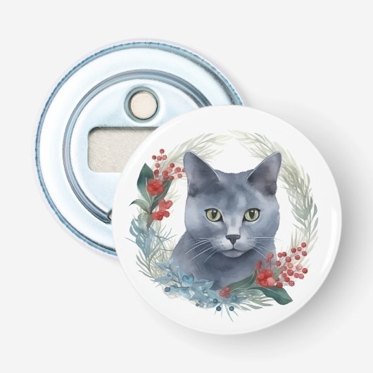 ロシアンブルーの猫のクリスマスリースの可愛い子猫 栓抜き (正面)