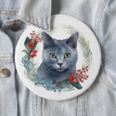 ロシアンブルーの猫のクリスマスリースの可愛い子猫 缶バッジ (インサイチュ)