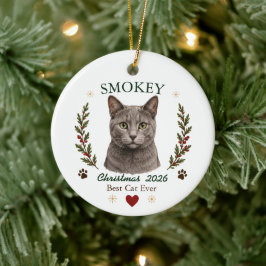ロシアンブルーの猫のクリスマス オーナメント 名前入り