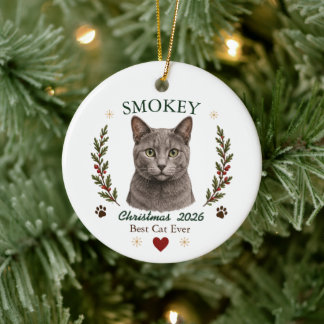ロシアンブルーの猫のクリスマス オーナメント 名前入り