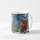 ロシアンブルーの猫のクリスマス コーヒーマグカップ (正面右)