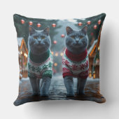 ロシアンブルーの猫のクリスマス・スノー・ホリデー クッション (裏面)