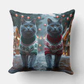 ロシアンブルーの猫のクリスマス・スノー・ホリデー クッション (正面)