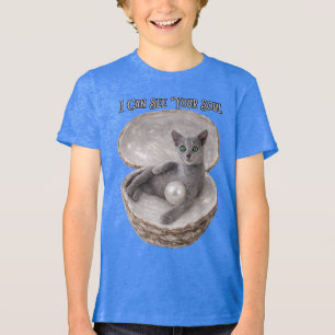 ロシアンブルーの猫のデザインTシャツ あなたの魂が見えるよ トライブレンドTシャツ