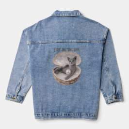ロシアンブルーの猫のデザインTシャツ 透視能力であなたの魂を見透かす デニムジャケット