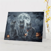 ロシアンブルーの猫のハロウィンスポーキー カード (黄色い花)