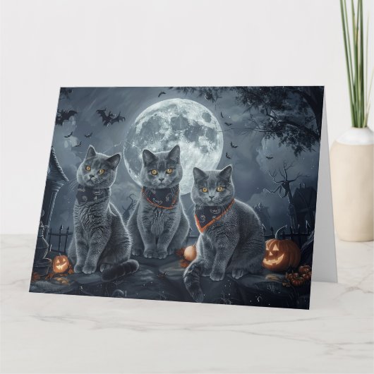 ロシアンブルーの猫のハロウィンスポーキー カード (正面)