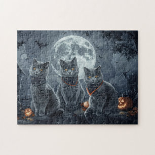 ロシアンブルーの猫のハロウィン・スプーキー ジグソーパズル