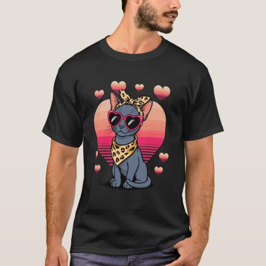 ロシアンブルーの猫のバレンタインデー Tシャツ (正面)