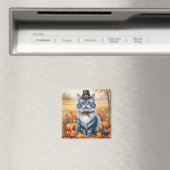 ロシアンブルーの猫の秋の葉と感謝祭のアート マグネット (インサイチュ (食洗機))