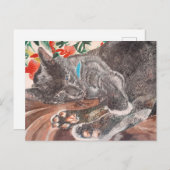 ロシアンブルーの短毛猫 グレーの英語 ポストカード (正面/裏面)