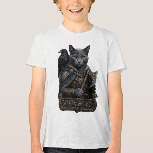 ロシアンブルーの貴族オーディンの猫 トライブレンドTシャツ (正面)