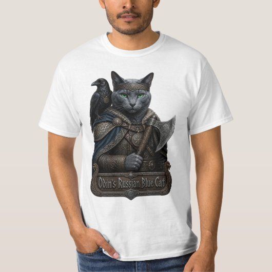 ロシアンブルーの貴族オーディンの猫 Tシャツ (正面)