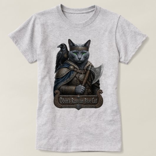 ロシアンブルーの貴族オーディンの猫 Tシャツ (デザイン正面)