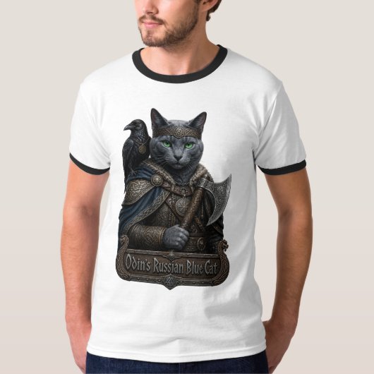 ロシアンブルーの貴族オーディンの猫 Tシャツ (正面)