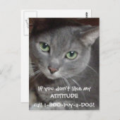 ロシアンブルーグレーの猫の態度ユーモア ポストカード (正面/裏面)