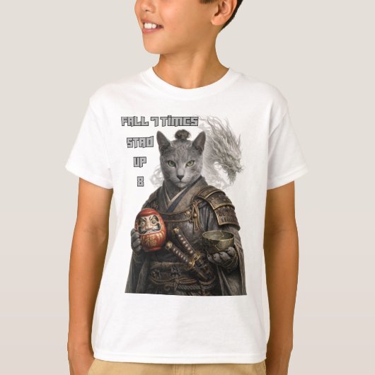 ロシアンブルーサムライキャット Tシャツ (正面)