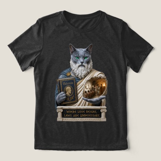 ロシアンブループラトン猫 トライブレンドTシャツ (デザイン正面)