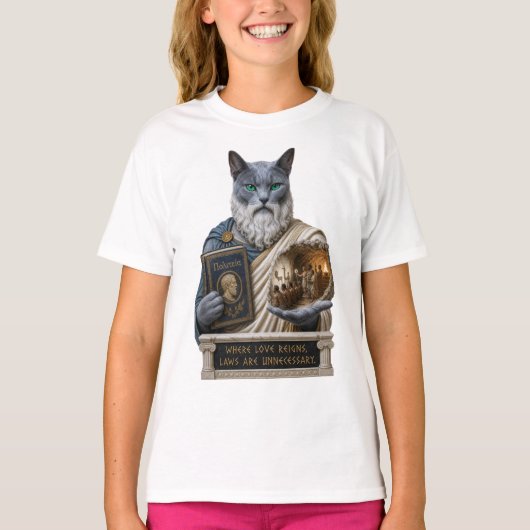 ロシアンブループラトン猫 Tシャツ (正面)