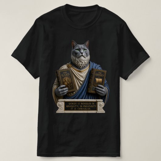 ロシアンブルーホメロス猫 Tシャツ (デザイン正面)