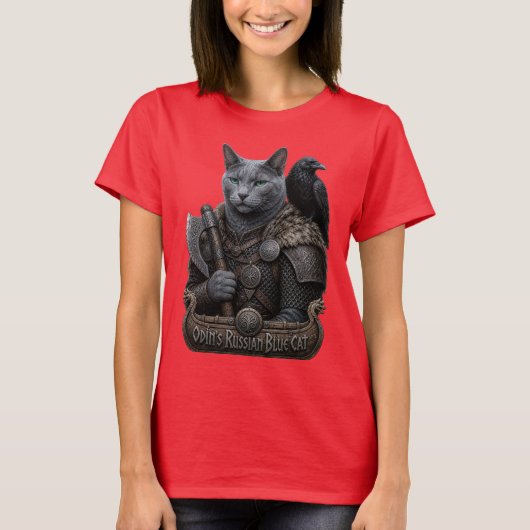 ロシアンブルーヴェテランオーディンの猫 Tシャツ (正面)