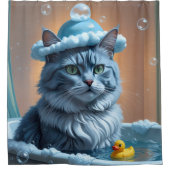 ロシアンブルー猫のゆるい寝姿がかわいい シャワーカーテン (正面)