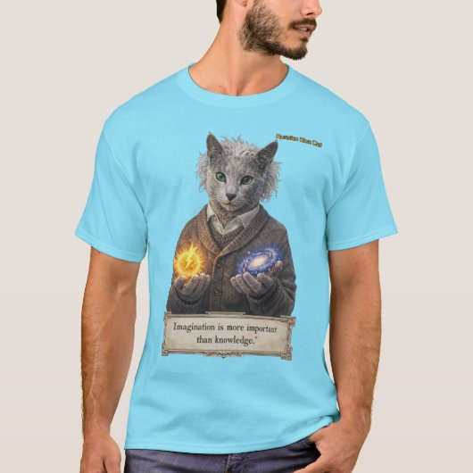 ロシアンブルー アインシュタイン 猫 - 想像力 Tシャツ (正面)