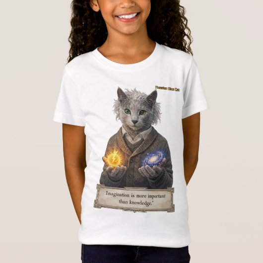 ロシアンブルー アインシュタイン 猫 - 想像力 Tシャツ (正面)
