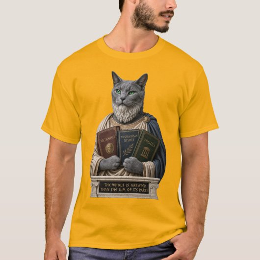 ロシアンブルー・アリストテレス猫 Tシャツ (正面)