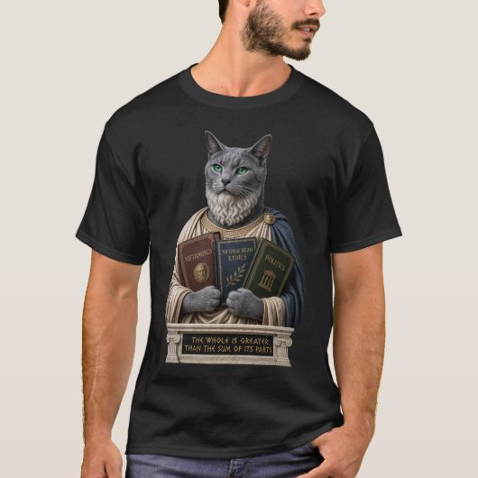 ロシアンブルー・アリストテレス猫 Tシャツ (正面)