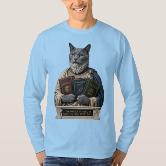 ロシアンブルー・アリストテレス猫 Tシャツ (正面)