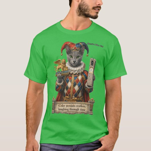 ロシアンブルー・アルレッキーノ猫 Tシャツ (正面)