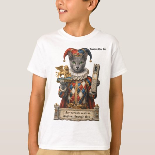 ロシアンブルー・アルレッキーノ猫 Tシャツ (正面)