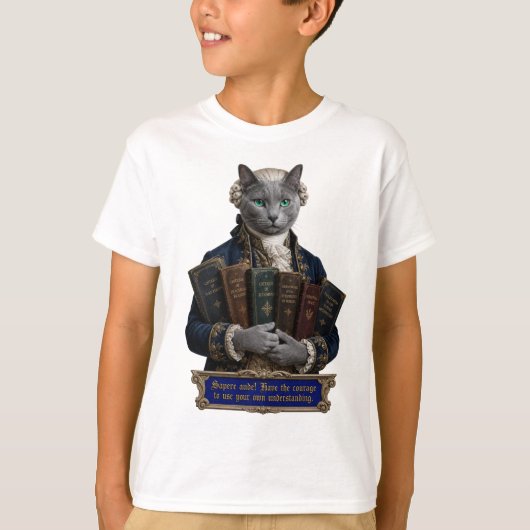 ロシアンブルー・イマニュエル・カント猫 Tシャツ (正面)