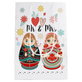 ロシアンマトリョーシカのMr & Mrsペアグッズ ミディアムペーパーバッグ