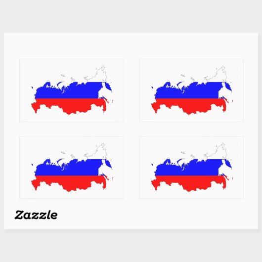 ロシア国旗の地図の形の記号 長方形シール (シート)