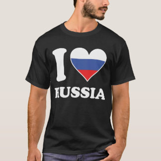 ロシア大好き ロシア国旗 ハート 楽しい Tシャツ