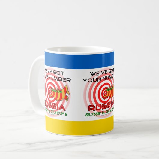 ロシア得のマグを持ってる コーヒーマグカップ (正面左)